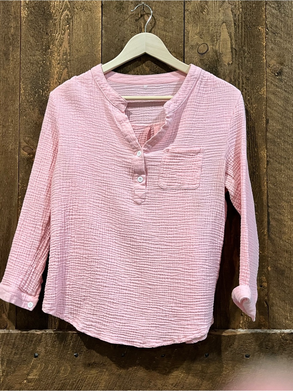 SHEIN Light Pink Textured Henley Blouse